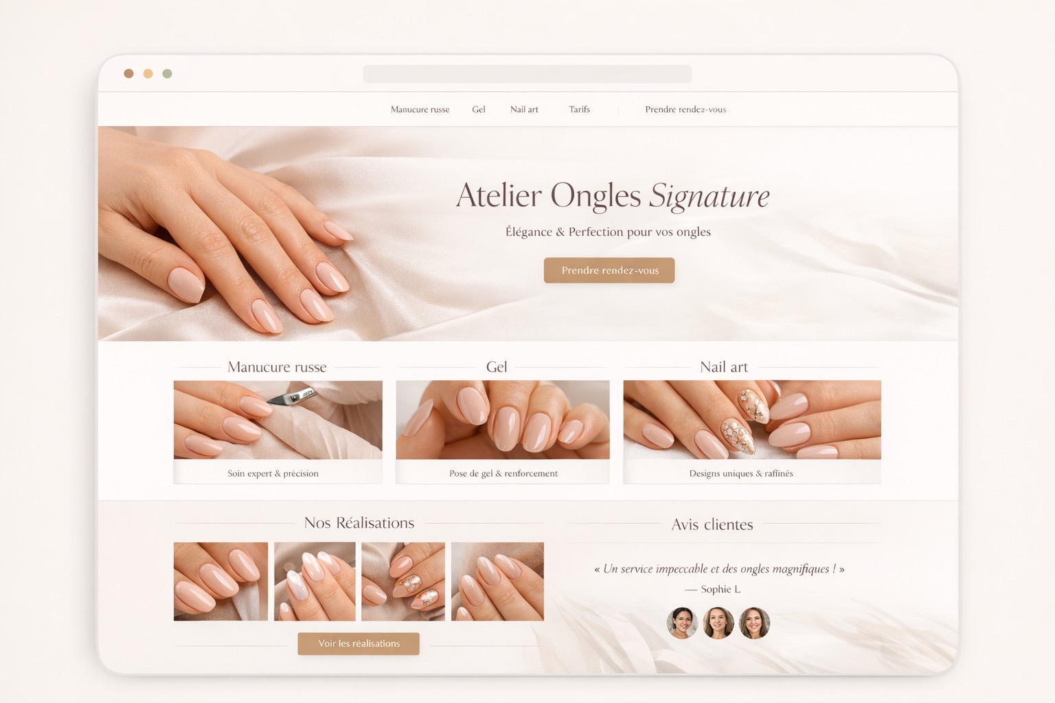 Maquette de site d'onglerie haut de gamme